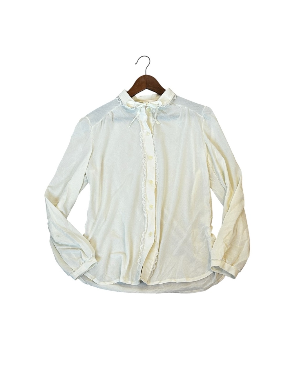 Vintage Womens Victorian Style Blouse Ruffle Lace Trim Collar Bow Cottage Femme